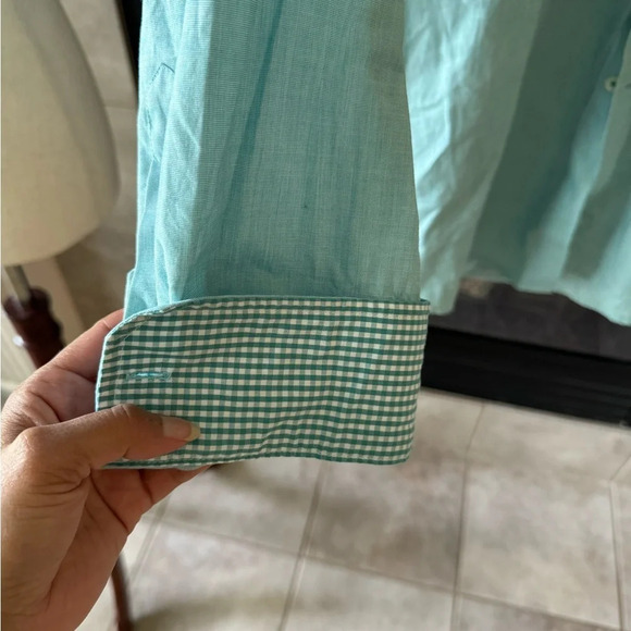 Izod Men's Green/Blue Long Sleeve Pocket Collared Button Down Shirt Size XL - Picture 4 of 11